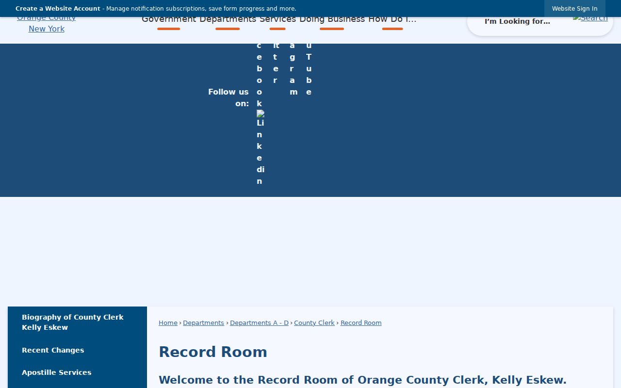 Middletown previous residents Orange County Record Room access route