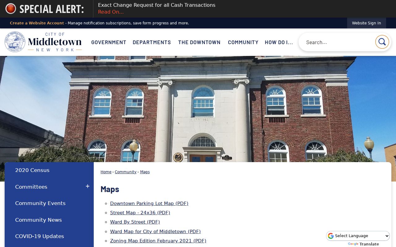 Middletown ZIP code directory view of city ward and street map resources